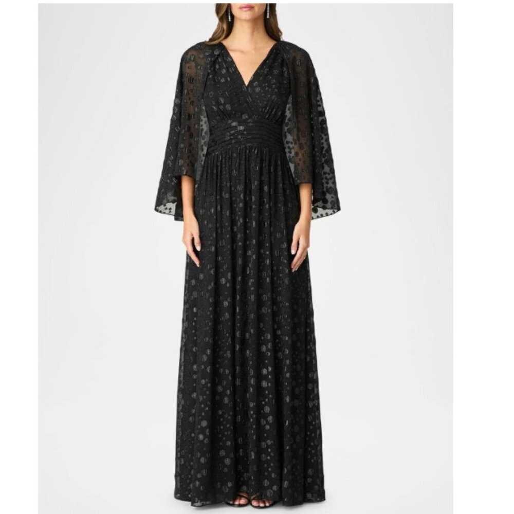 Shoshanna Womens Maud Fil Coupe Cape Maxi Dress in Jet Black Size 4 Elegant Boho